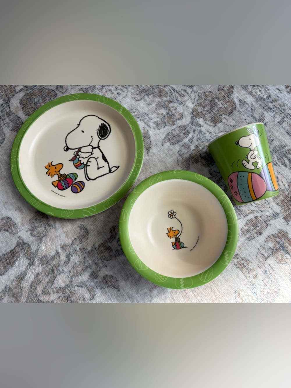 Peanuts 2021 Snoopy Bamboo Fiber Kids Dinnerware Set, Plate, Bowl, Cup Easter